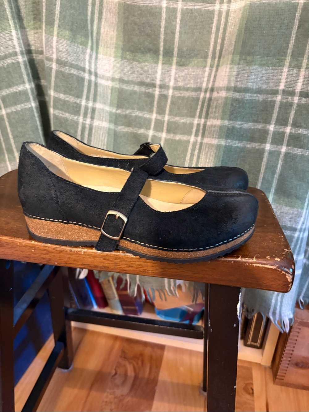 Dansko Mika Black nubuck Mary Jane Wedge Flats with Buckle